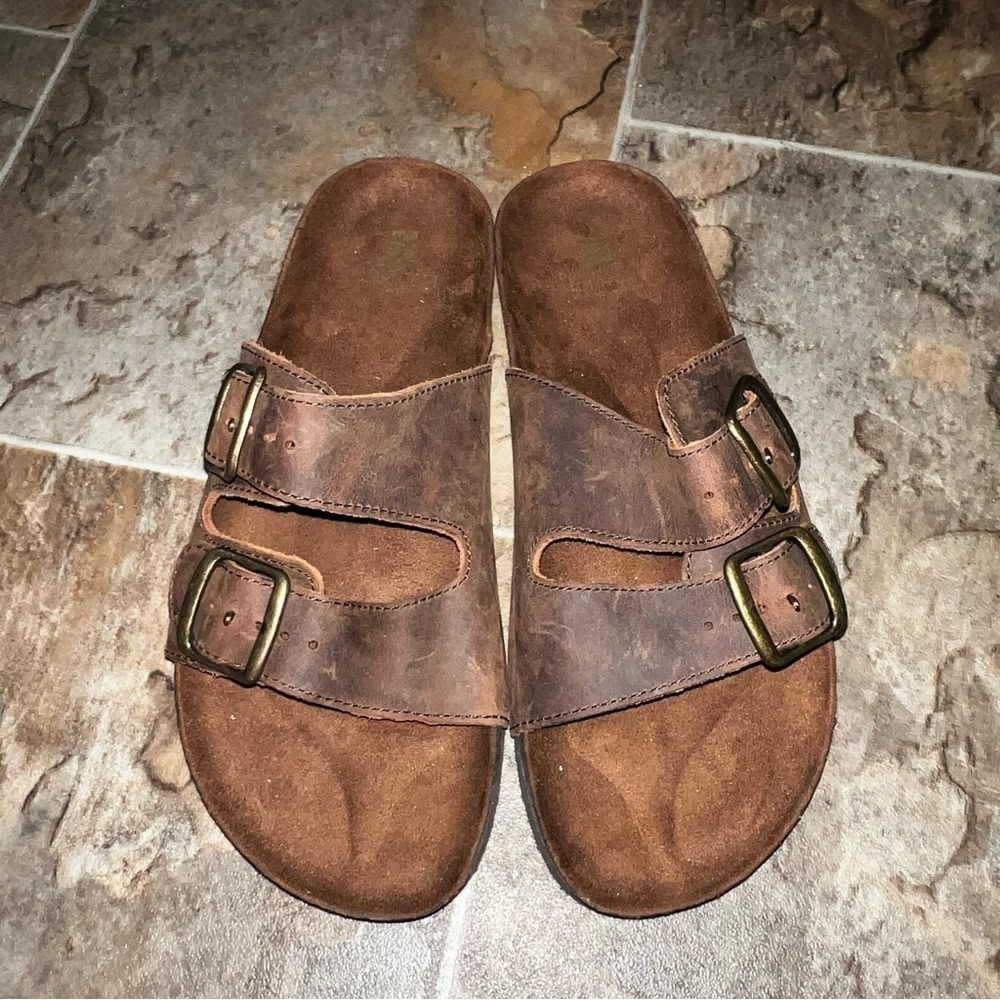 NEW White Mountain Helga Brown Double Strap Leather Slide Sandals - Picture 2 of 12